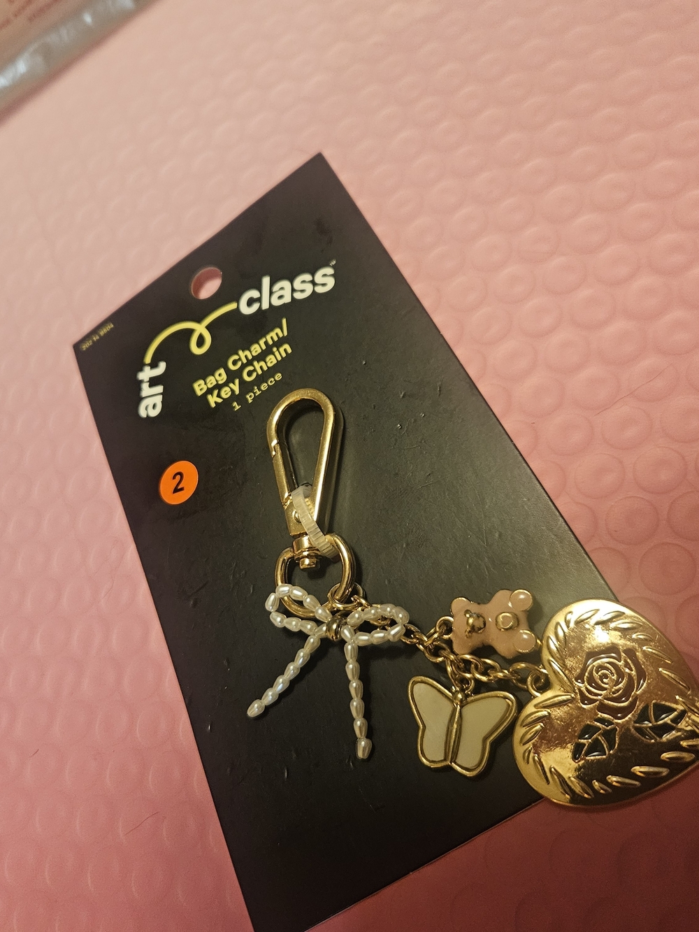 art class Gold Heart & Butterfly Bag Charm Key Chain - Gold